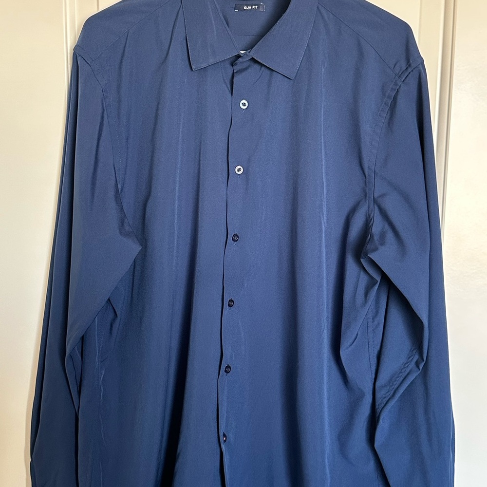 Nautica Slim Fit Dark Blue Button Up Shirt- Men XL- Embroidered Logo